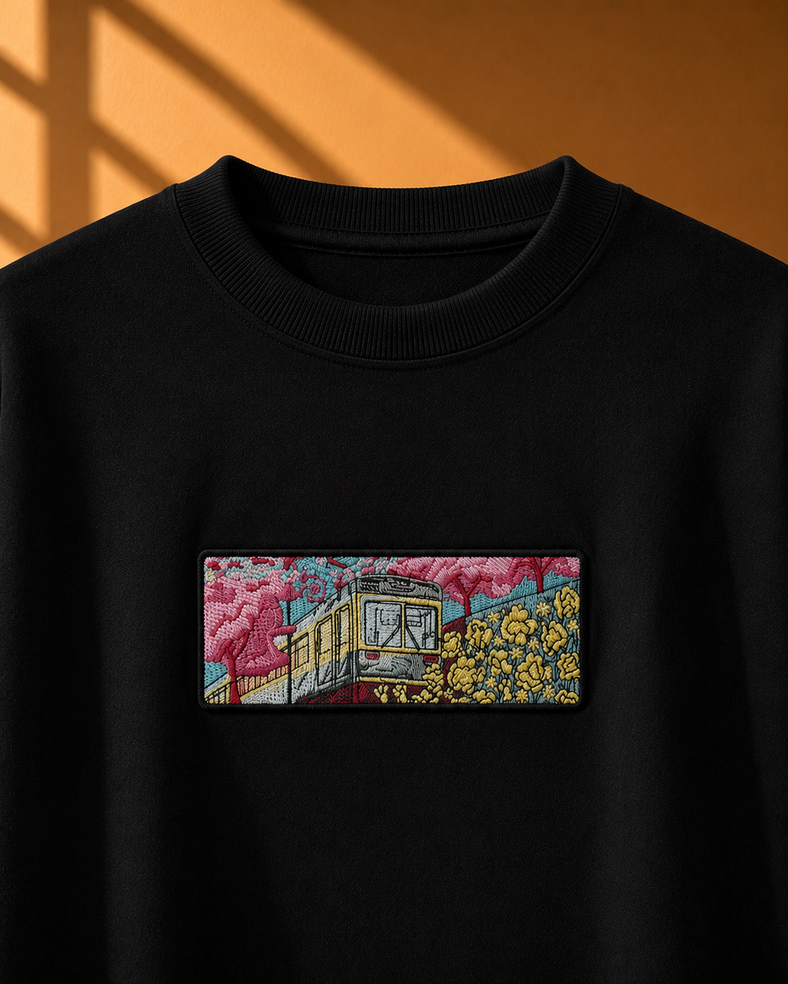 Japanese train scenery embroidered tshirt