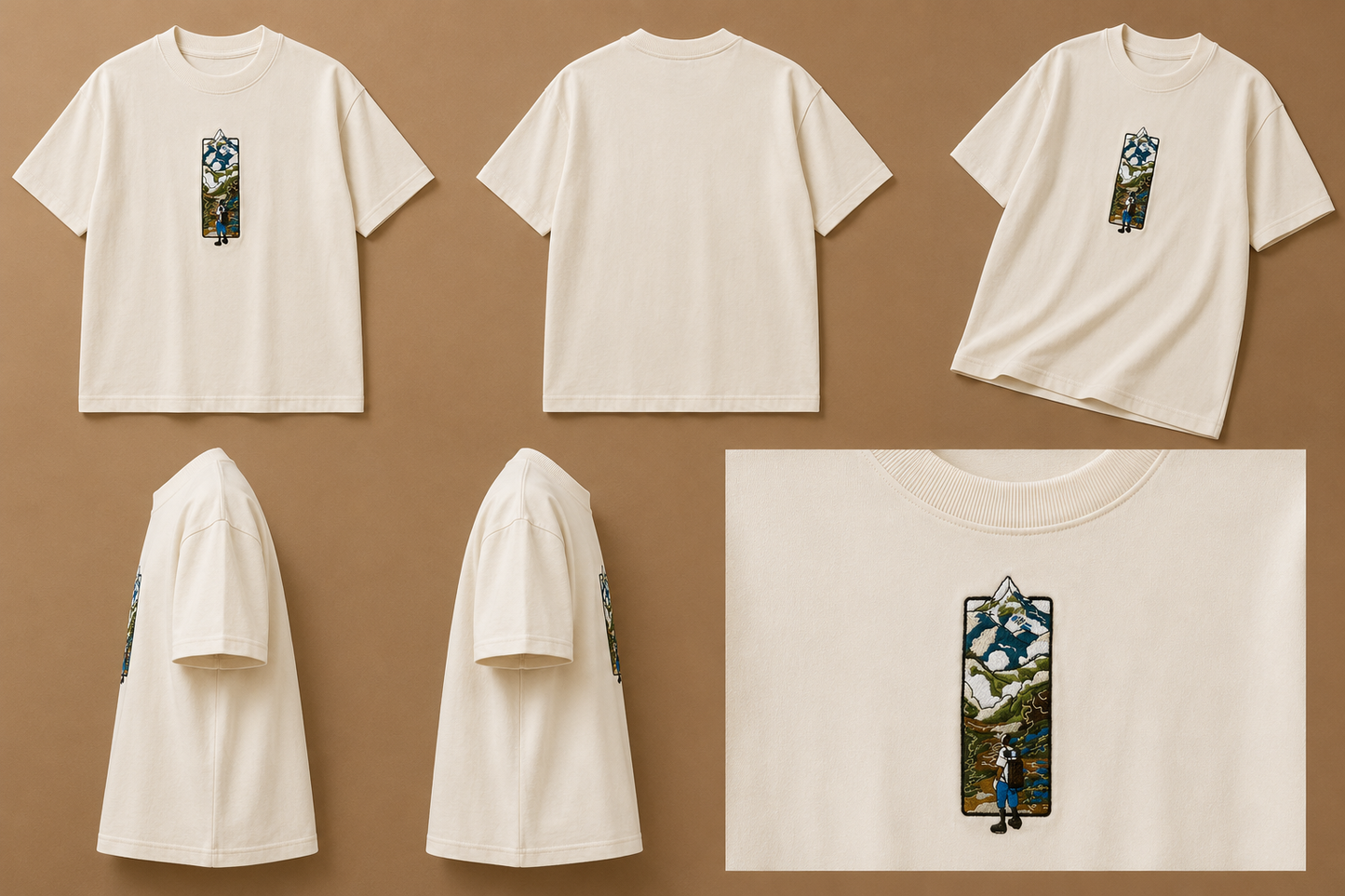 Valley embroidered oversized light beige T-shirt