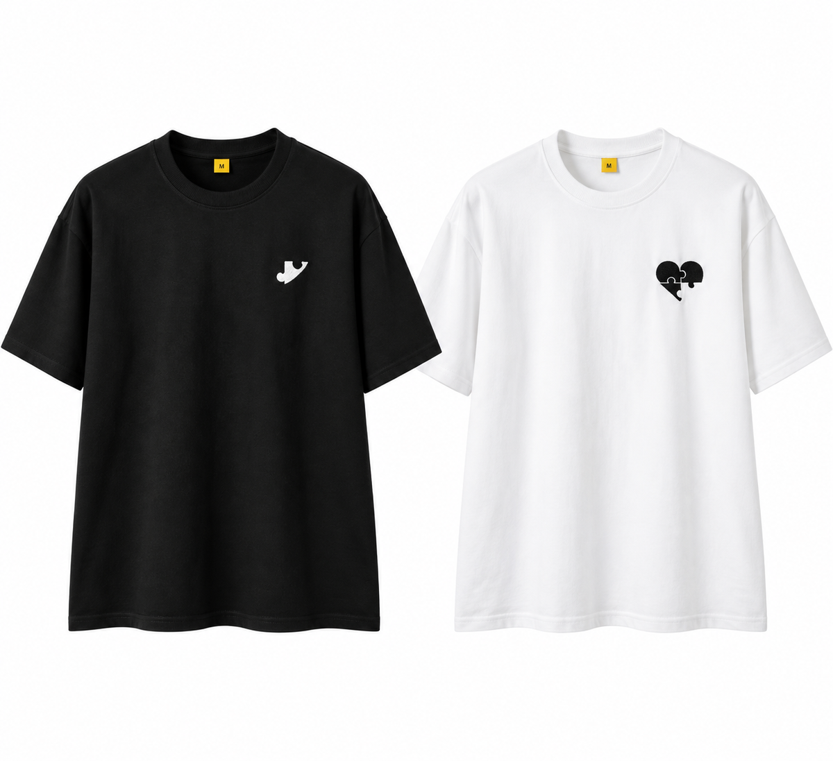 heart puzzle embroidered couple tshirt {pair}