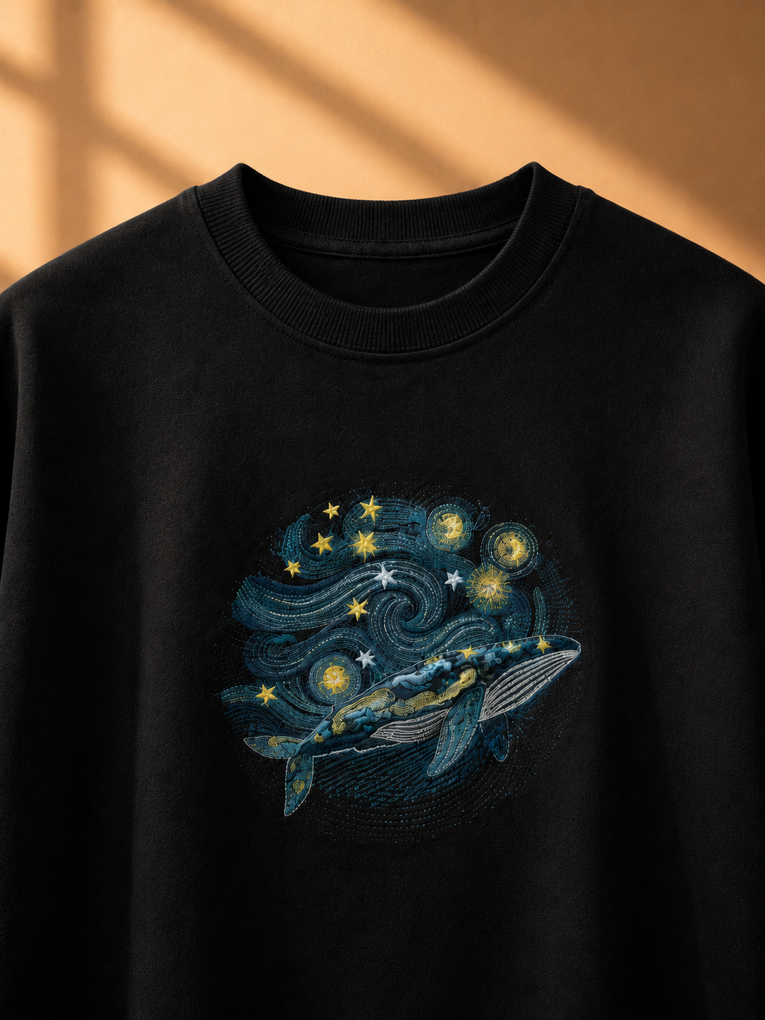 Whale embroidered black oversized t-shirt