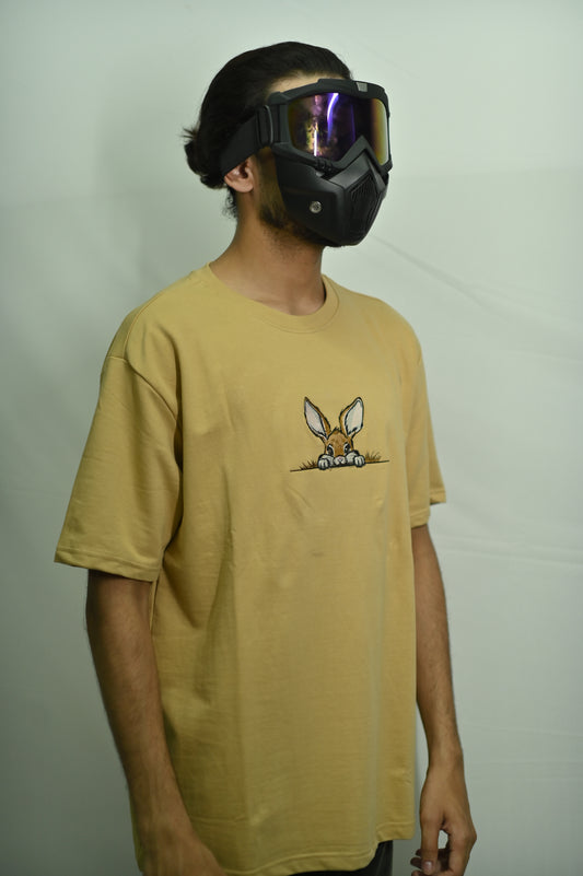 Bunny embroidered beige oversized t-shirt