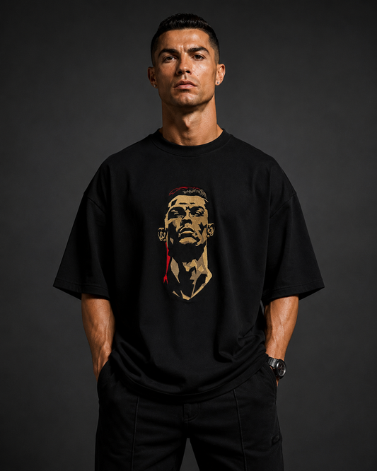 Ronaldo embroidered portrait black tshirt