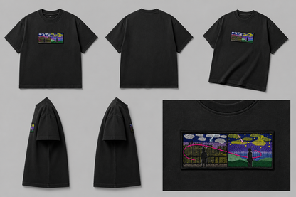 Scenery embroidered oversized black tshirt