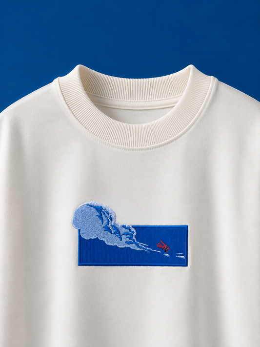 Sky embroidered oversized light beige t-shirt