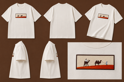 camel in desert oversized embroidered light beige T-shirt