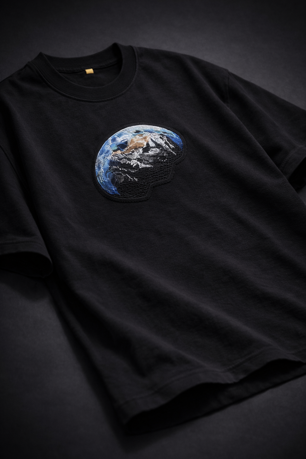 DOWN TO EARTH BLACK EMBROIDERY OVERSIZED TSHIRT