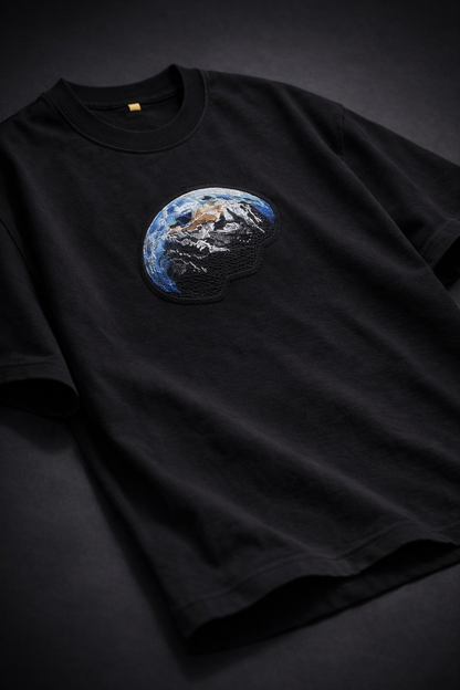 DOWN TO EARTH BLACK EMBROIDERY OVERSIZED TSHIRT