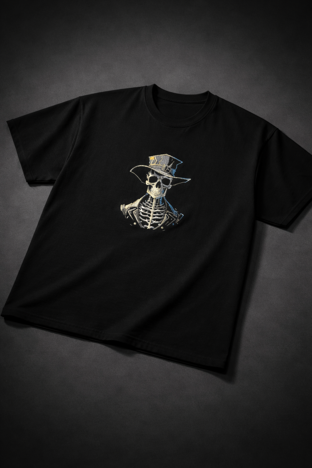SKELETON BLACK EMBROIDERY OVERSIZED TSHIRT