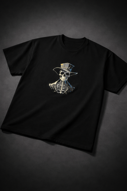 SKELETON BLACK EMBROIDERY OVERSIZED TSHIRT
