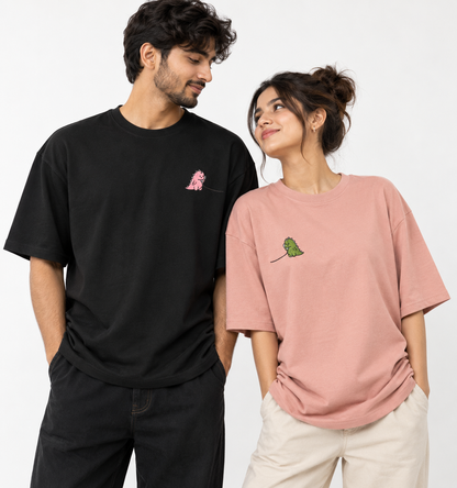 Dino couple t-shirt embroidered (pair)