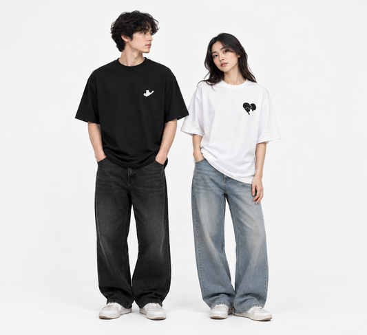 heart puzzle embroidered couple tshirt {pair}
