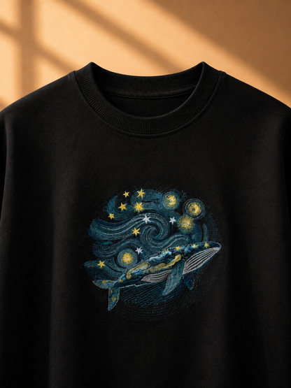 Whale embroidered black oversized t-shirt