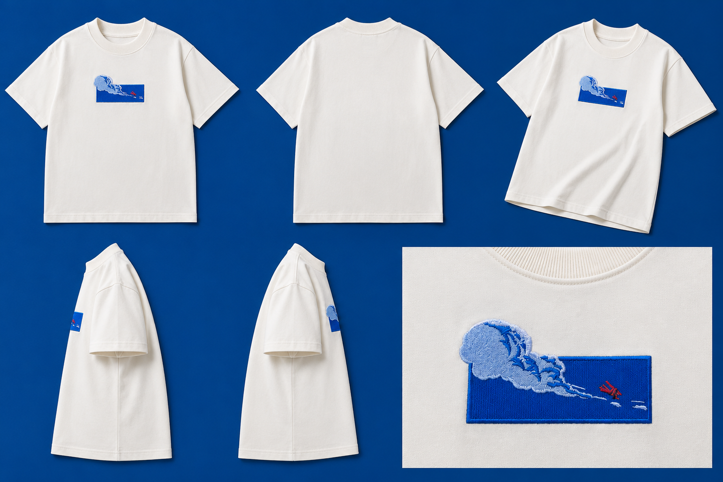 Sky embroidered oversized light beige t-shirt