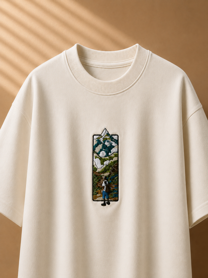 Valley embroidered oversized light beige T-shirt
