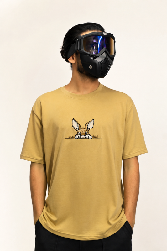 Bunny embroidered beige oversized t-shirt