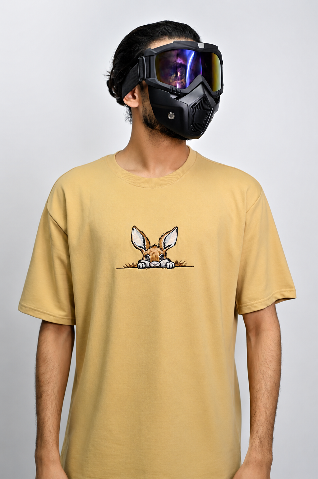 Bunny embroidered beige oversized t-shirt