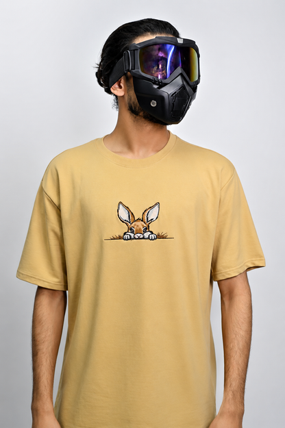 Bunny embroidered beige oversized t-shirt
