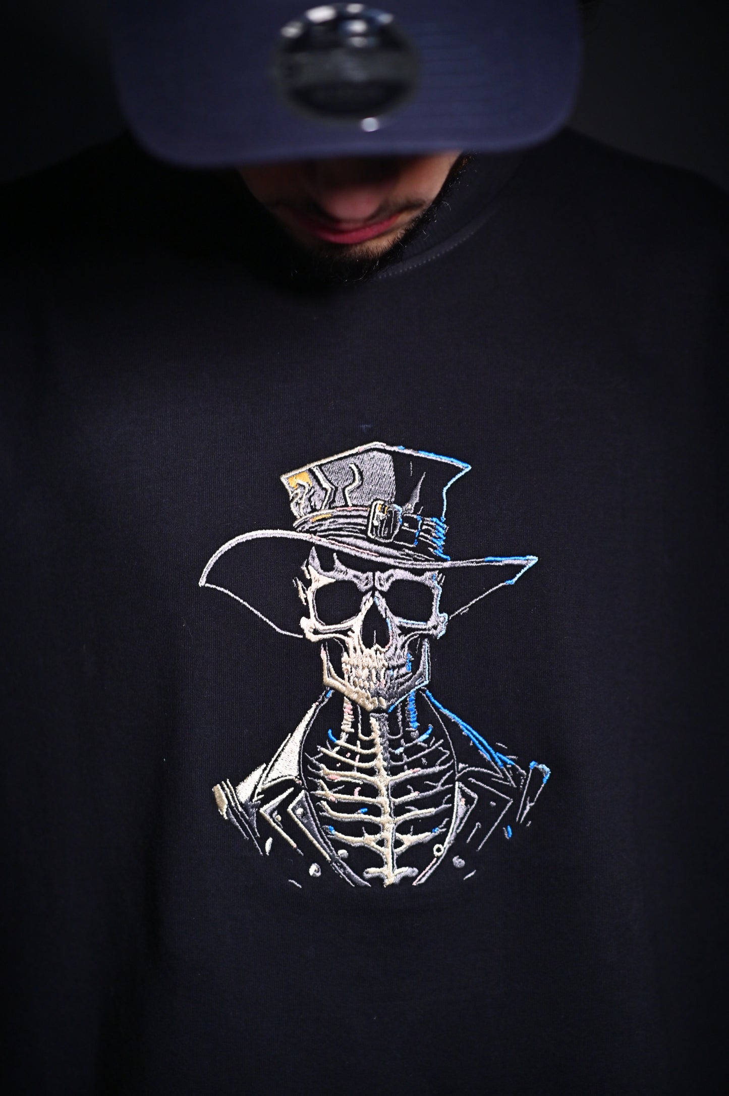 SKELETON BLACK EMBROIDERY OVERSIZED TSHIRT