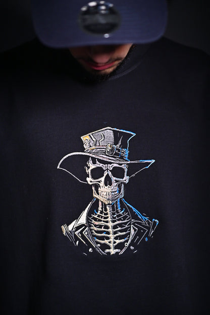 SKELETON BLACK EMBROIDERY OVERSIZED TSHIRT