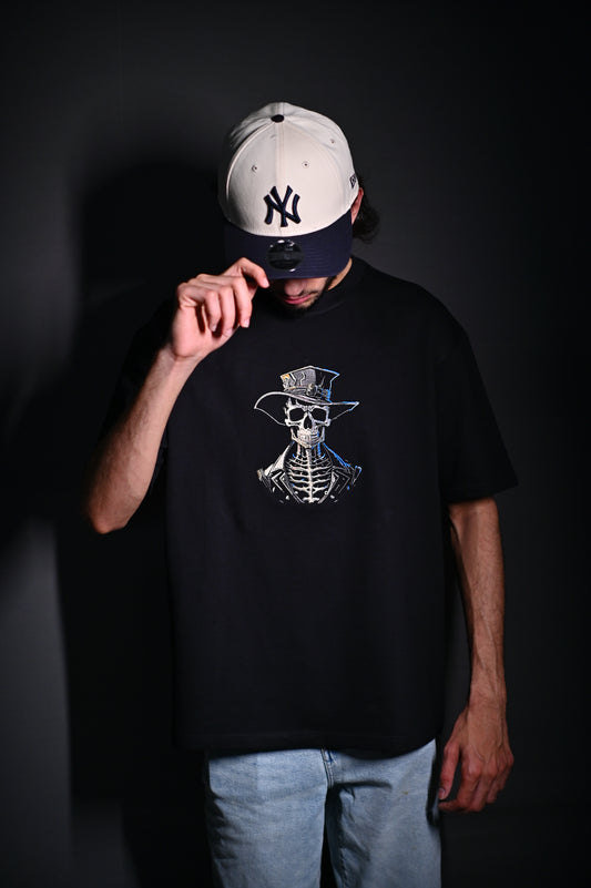 SKELETON BLACK EMBROIDERY OVERSIZED TSHIRT