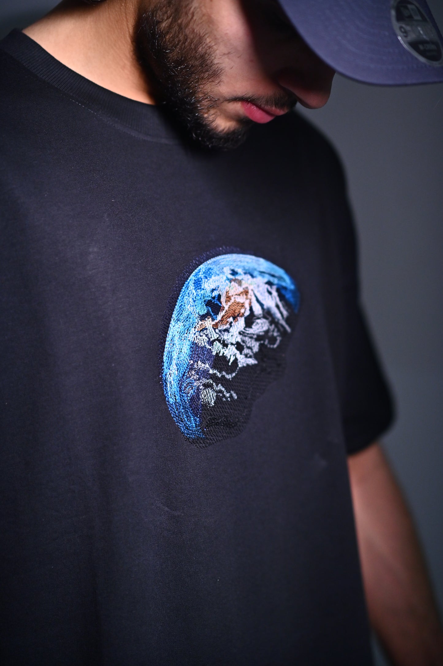 DOWN TO EARTH BLACK EMBROIDERY OVERSIZED TSHIRT