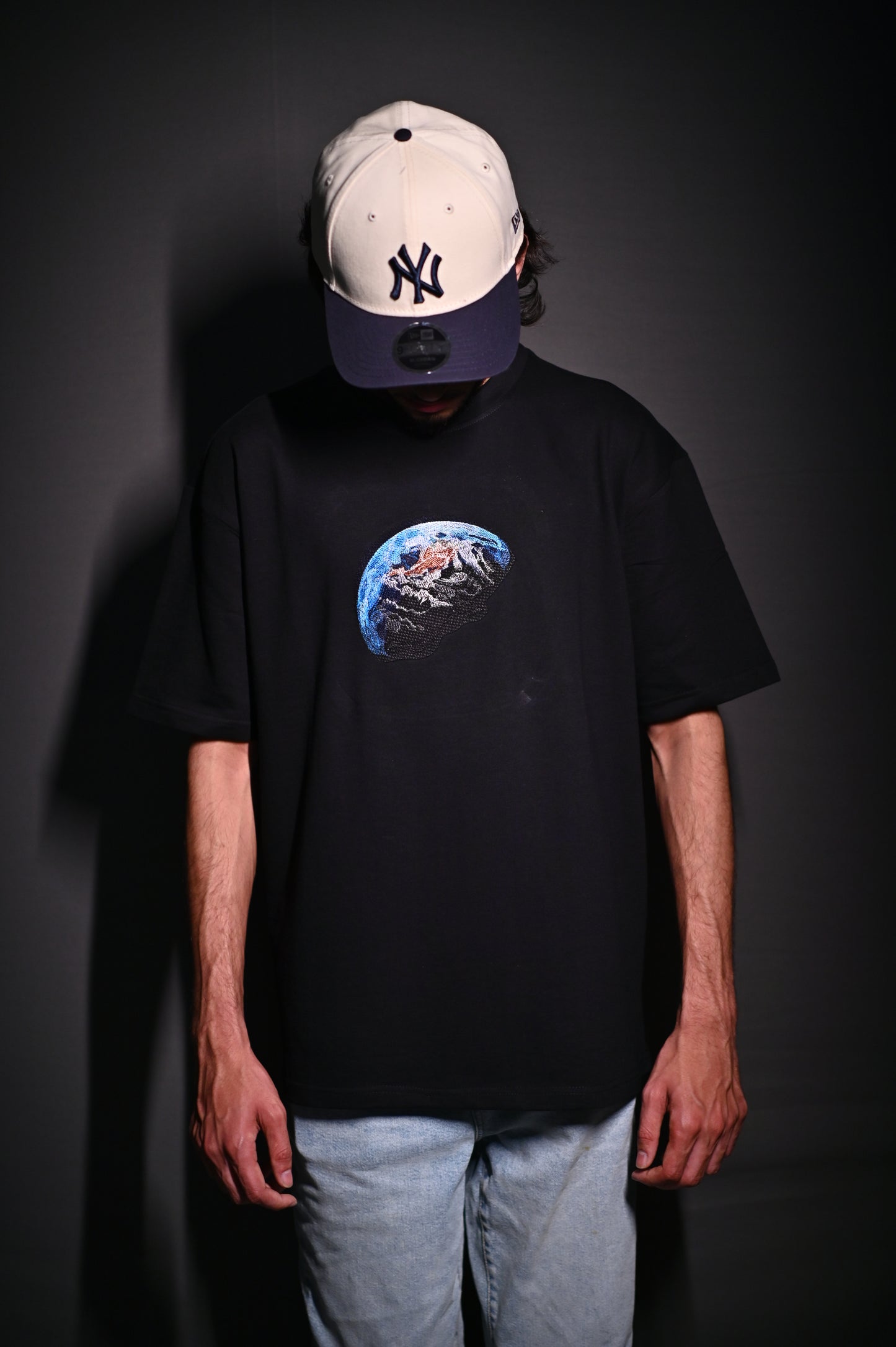 DOWN TO EARTH BLACK EMBROIDERY OVERSIZED TSHIRT