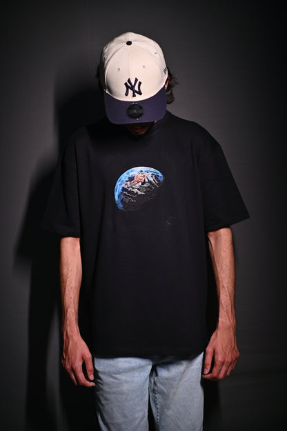 DOWN TO EARTH BLACK EMBROIDERY OVERSIZED TSHIRT