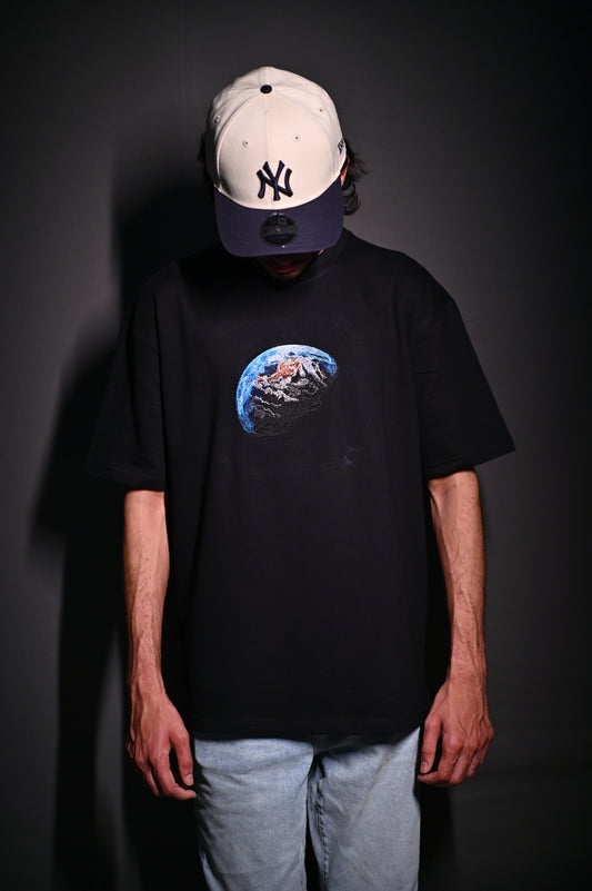 DOWN TO EARTH BLACK EMBROIDERY OVERSIZED TSHIRT