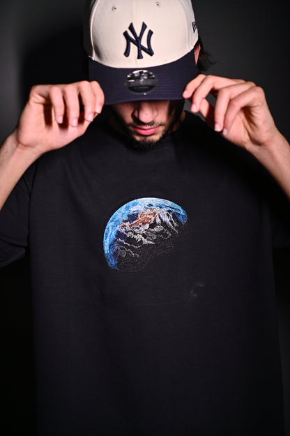 DOWN TO EARTH BLACK EMBROIDERY OVERSIZED TSHIRT