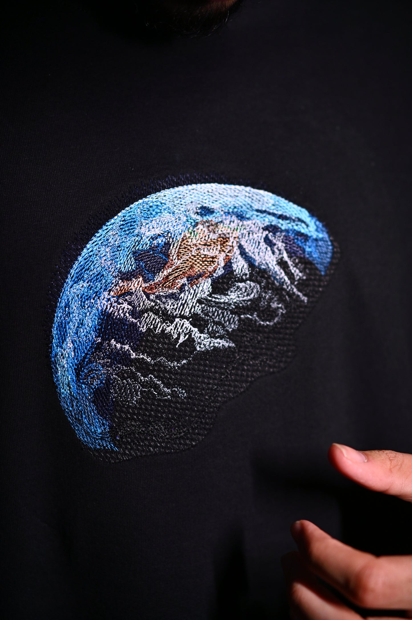 DOWN TO EARTH BLACK EMBROIDERY OVERSIZED TSHIRT