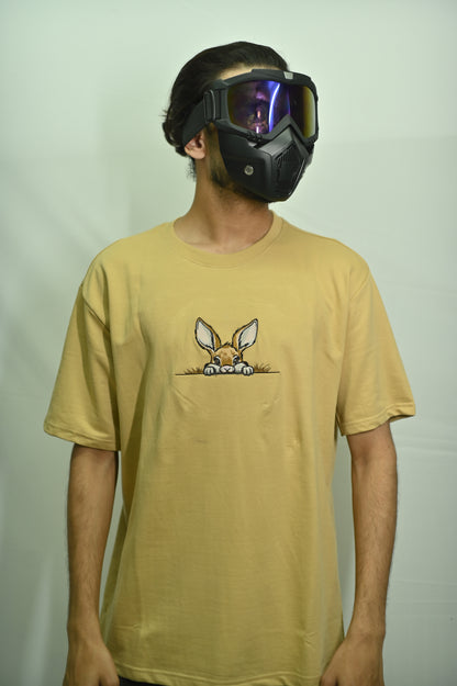 Bunny embroidered beige oversized t-shirt