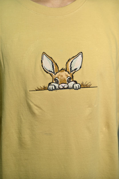 Bunny embroidered beige oversized t-shirt