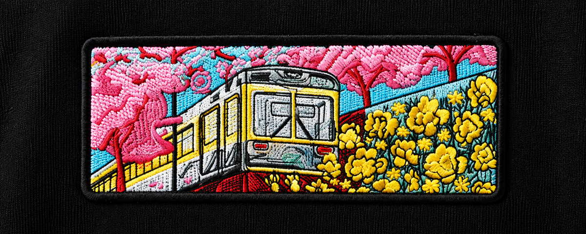 Japanese train scenery embroidered tshirt