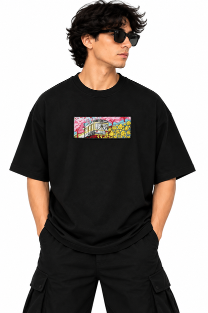 Japanese train scenery embroidered tshirt